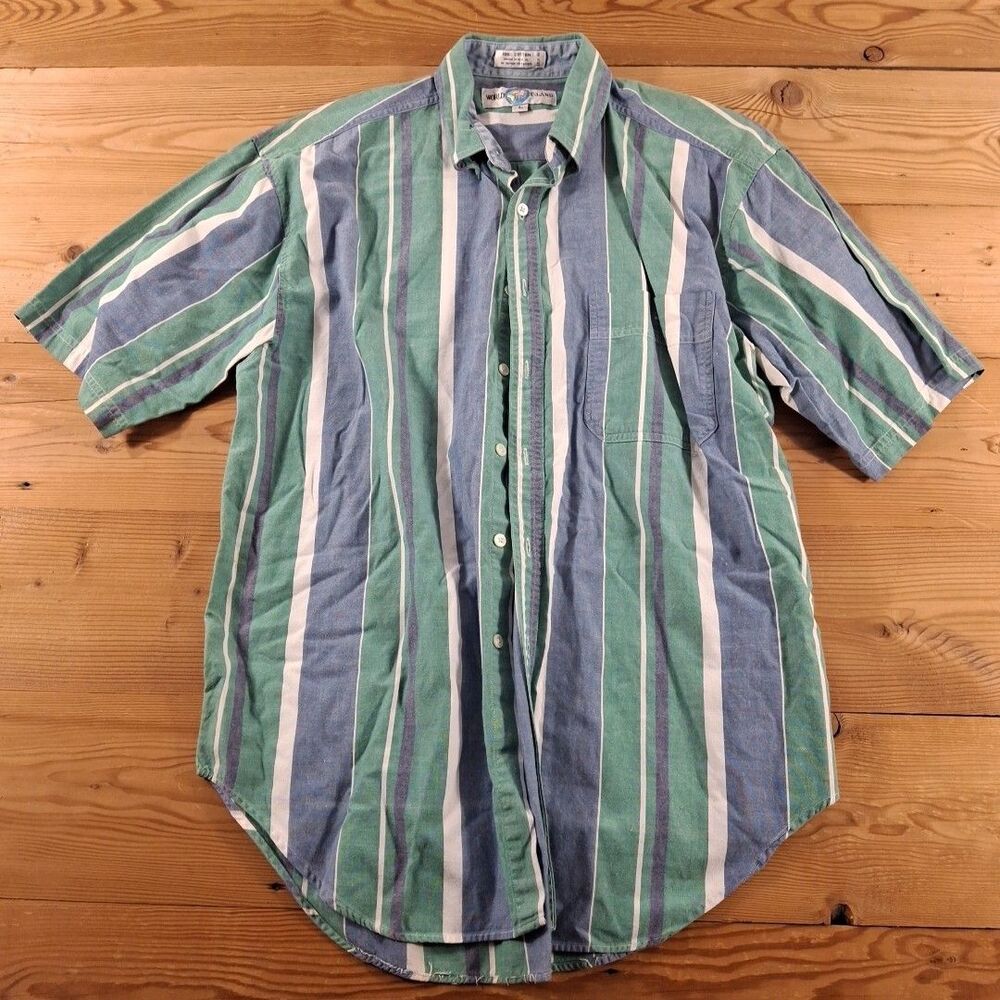 Vintage World Island Button I p Short Sleeve Made In Usa Mens Large